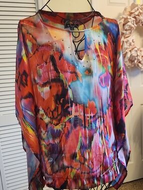 B.L.E.U. Vibrant Multi-Color Abstract Tunic with Stud Accents